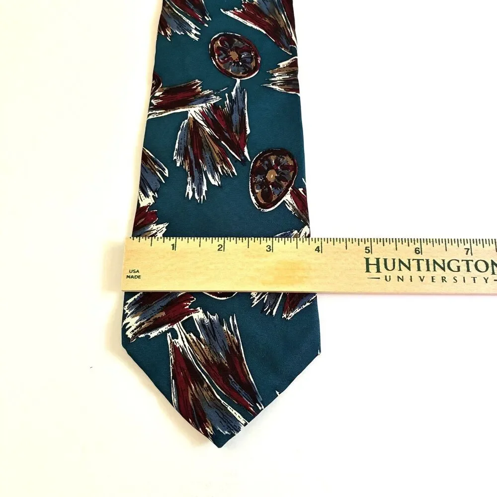 Vintage Monsieur Givenchy Silk Tie, Teal Abstract Pattern Retro 80's-90's Design